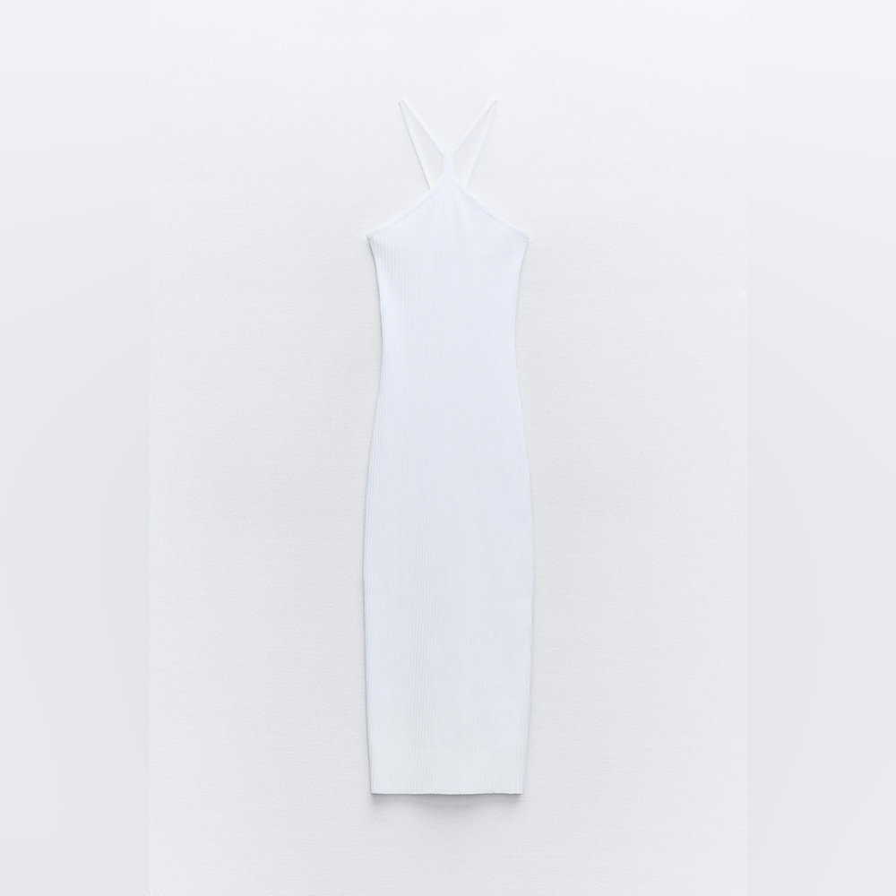ZARA RIBBED HALTER DRESS - Oyster-white Small